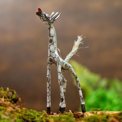 Alternate image for Wood Alebrije Giraffe Figurine in Grey from Mexico Pearly Giraffe