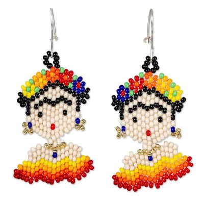Alternate image for Handmade Beaded Earrings on Sterling Silver Hooks Frida in Red and Yellow