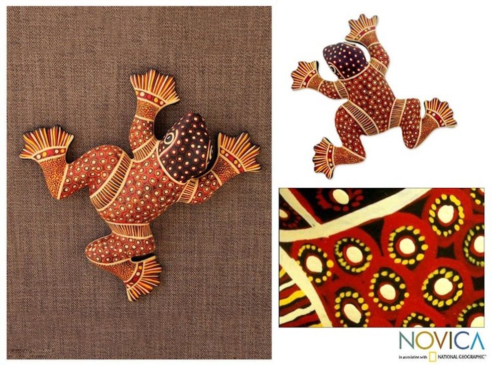 Mexican Ceramic Frog Wall Art 'Batik Frog'