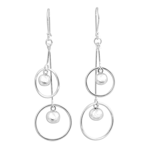 Alternate image for Sterling Silver Hoop Dangle Earrings by Mexican Artisans Satellite Spheres