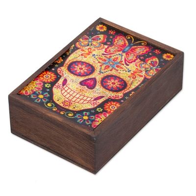 Alternate image for Day of the Dead Mexican Wood Box with Decoupage Skull of the Beloved