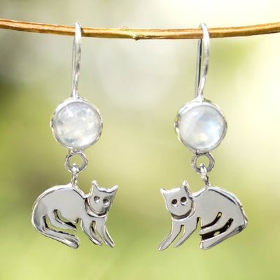 Alternate image for Sterling Silver and Moonstone Kitten Earrings Cool Kitty Cat