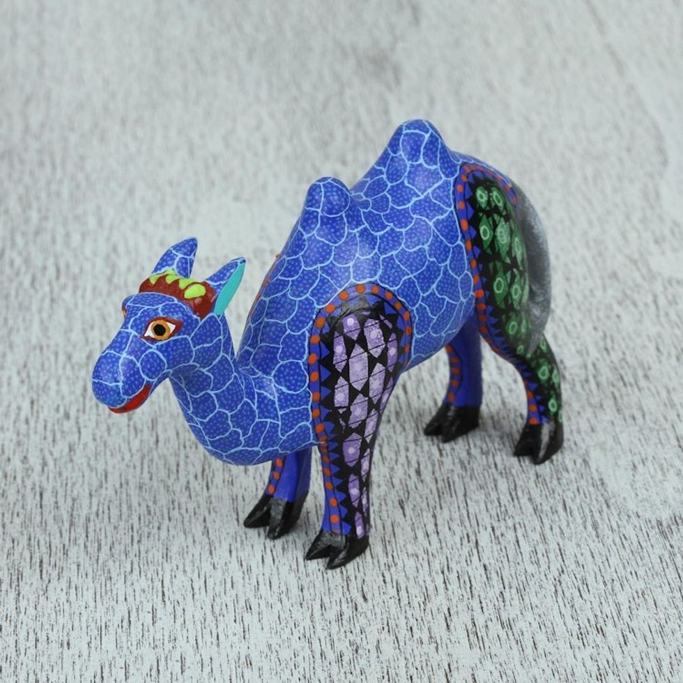 Wood Alebrije Camel Figurine in Vivid Colors from Mexico 'Colorful Camel'