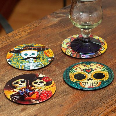 Alternate image for Day of the Dead Theme Decoupage Coasters Set of 4 Day of the Dead in Mexico