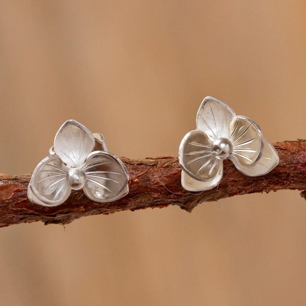 Artisan Crafted Floral Stud Earrings 'Dainty Orchid'