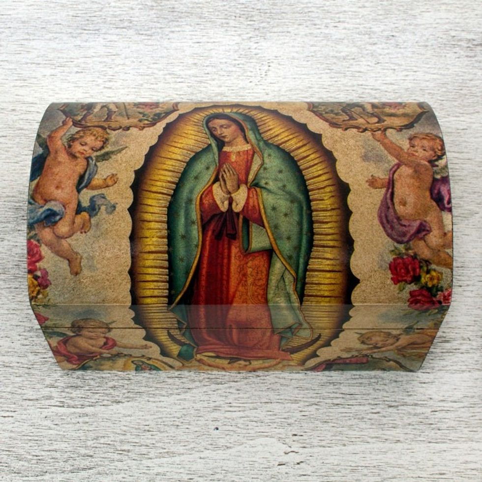 Handmade Catholic Decoupage Wood Chest 'Virgin of Guadalupe'