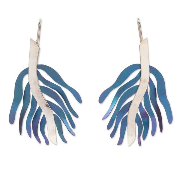 Alternate image for Handcrafted Titanium Drop Earrings in Green from Mexico Green Coral