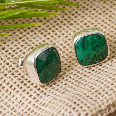 Alternate image for Square Chrysocolla Stud Earrings from Mexico Square Bucklers
