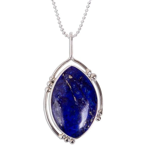 Alternate image for Lapis Lazuli and Taxco Silver Pendant Necklace from Mexico Wintry Eye