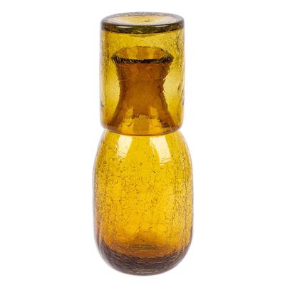 Alternate image for Amber Handblown Recycled Glass Carafe and Cup Set Pair Textured Amber