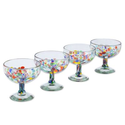 Alternate image for Set of 4 Colorful Handblown Cocktail Glasses from Mexico Chromatic Celebration