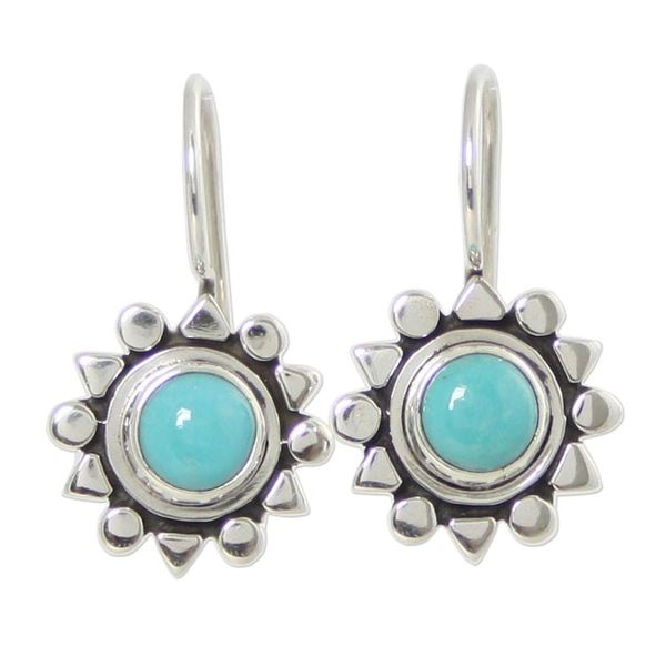 Alternate image for Fair Trade Sterling Silver Natural Turquoise Earrings Aztec Star