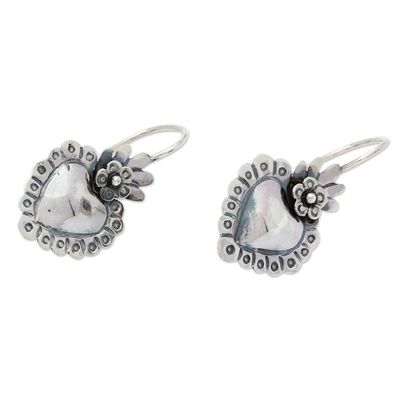 Alternate image for Handcrafted Sterling Drop Earrings Blooming Sacred Heart