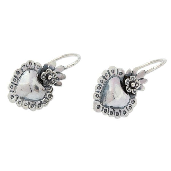 Alternate image for Handcrafted Sterling Drop Earrings Blooming Sacred Heart