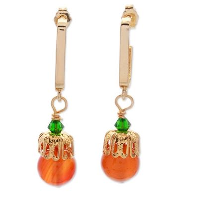 Alternate image for Gold-Plated Carnelian and Swarovski Crystal Dangle Earrings Evening Splendor
