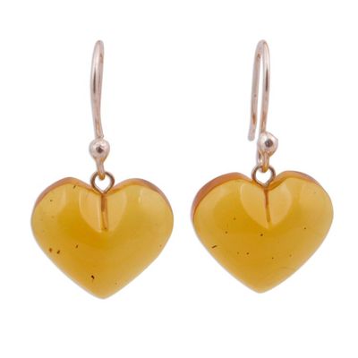 Alternate image for Mexican Sterling Silver and Amber Heart Dangle Earrings Hearts of Nectar