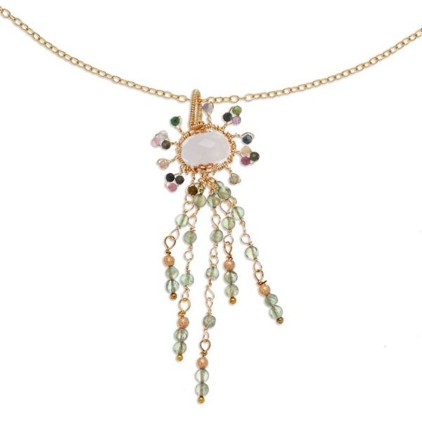 Alternate image for Gold-Accented Quartz Tourmaline and Peridot Pendant Necklace Absolute Harmony