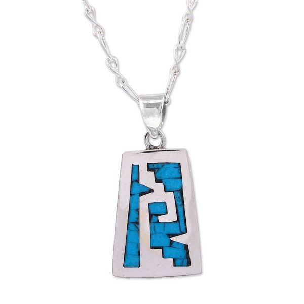 Alternate image for Pre-Hispanic Sterling Silver Pendant Necklace from Mexico Sky Blue Pyramid