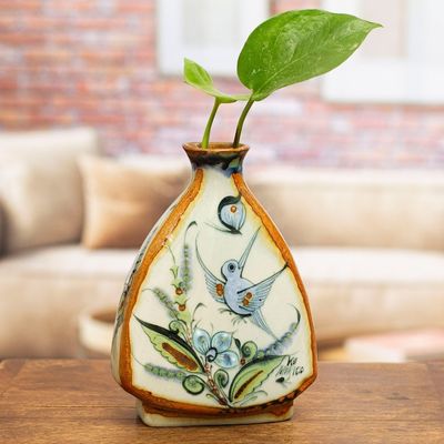 Alternate image for Hand-Painted Floral Ceramic Vase from Mexico Delta Nature