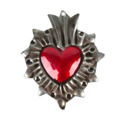 Alternate image for Mexican Tin-Plated Steel Ornament with Repousse Details Traditional Heart