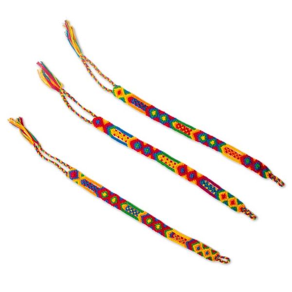 Alternate image for Colorful Handwoven Cotton Wristband Bracelets Set of 3 Colorful Concoction