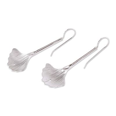 Alternate image for Handmade Taxco Sterling Silver Drop Earrings from Mexico Textured Leaves