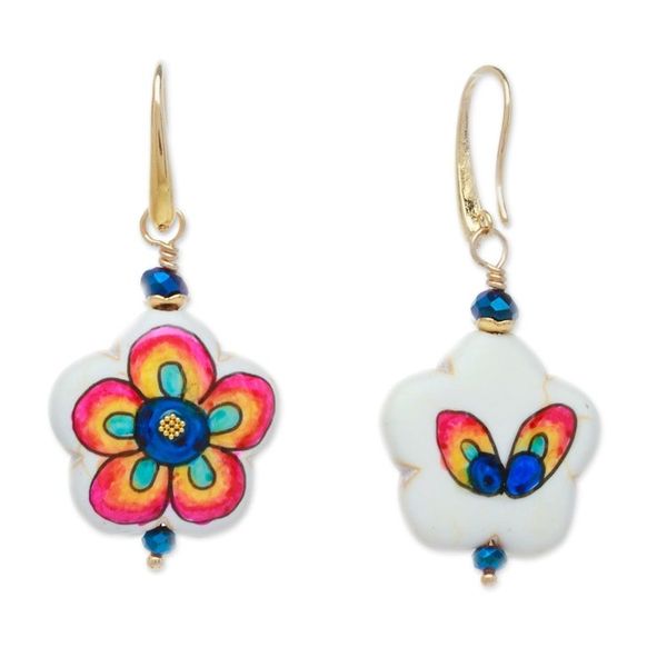 Alternate image for Gold-Accented Floral Howlite Dangle Earrings in Vibrant Hues Diversity Bloom