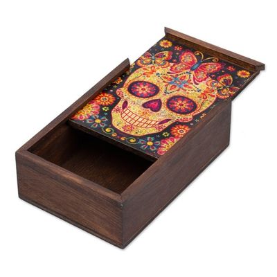 Alternate image for Day of the Dead Mexican Wood Box with Decoupage Skull of the Beloved