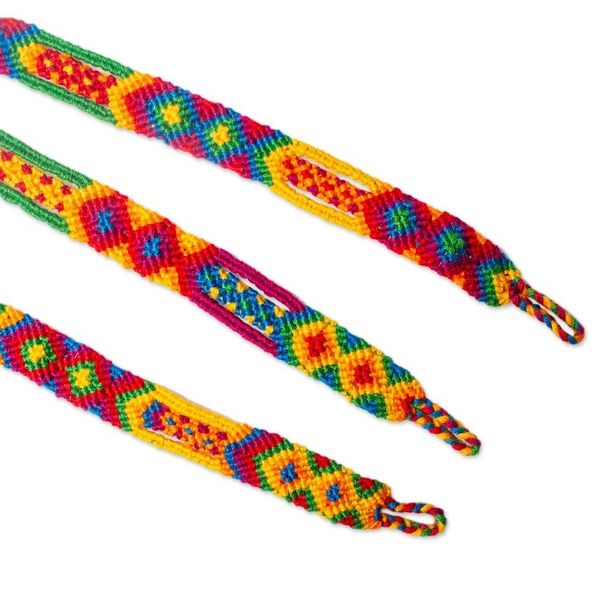 Alternate image for Colorful Handwoven Cotton Wristband Bracelets Set of 3 Colorful Concoction