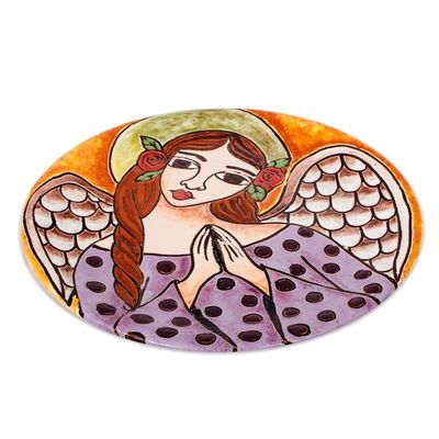 Alternate image for Handcrafted Angel with Roses Ceramic Decorative Plate Angel with Roses