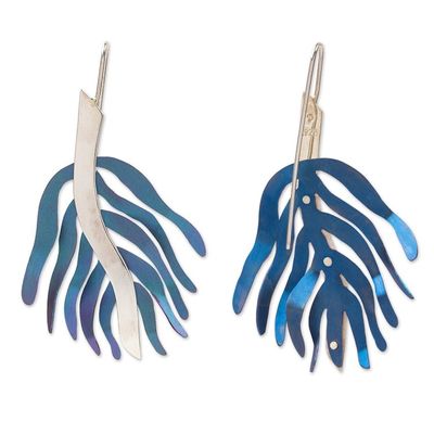 Alternate image for Handcrafted Titanium Drop Earrings in Green from Mexico Green Coral