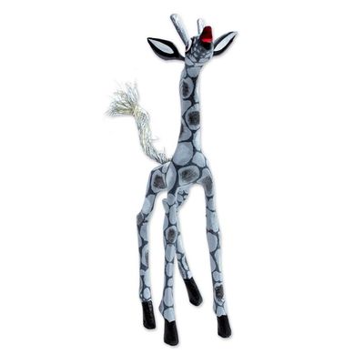 Alternate image for Wood Alebrije Giraffe Figurine in Grey from Mexico Pearly Giraffe