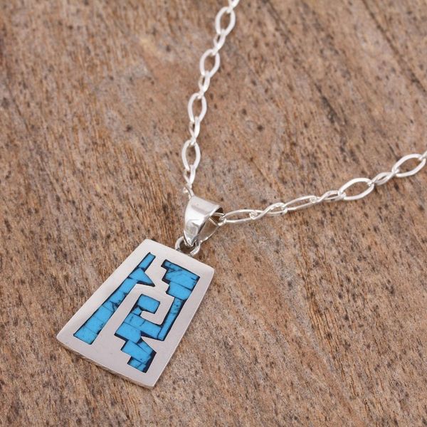 Alternate image for Pre-Hispanic Sterling Silver Pendant Necklace from Mexico Sky Blue Pyramid