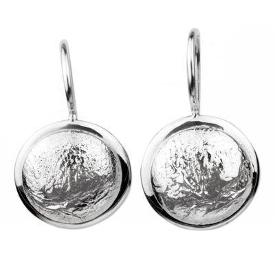 Alternate image for Abstract Crafted Taxco Sterling Silver Jewelry Earrings Crumpled Pendulums