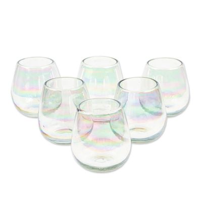 Alternate image for Set of 6 Clear Handblown Stemless Wine Glasses from Mexico Ethereal Freshness