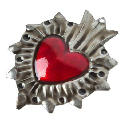 Alternate image for Mexican Tin-Plated Steel Ornament with Repousse Details Traditional Heart