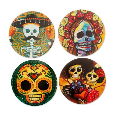 Alternate image for Day of the Dead Theme Decoupage Coasters Set of 4 Day of the Dead in Mexico