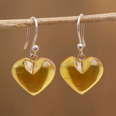 Alternate image for Mexican Sterling Silver and Amber Heart Dangle Earrings Hearts of Nectar