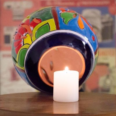 Alternate image for Round Talavera-Style Ceramic Lantern from Mexico Round Talavera