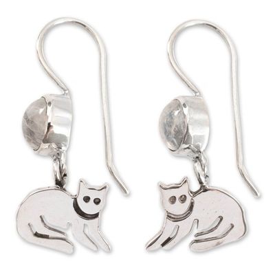 Alternate image for Sterling Silver and Moonstone Kitten Earrings Cool Kitty Cat