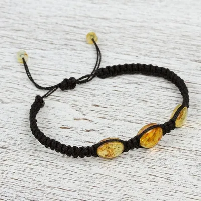 Alternate image for Braided Nylon Bracelet with Mexican Amber in Black Amber Night