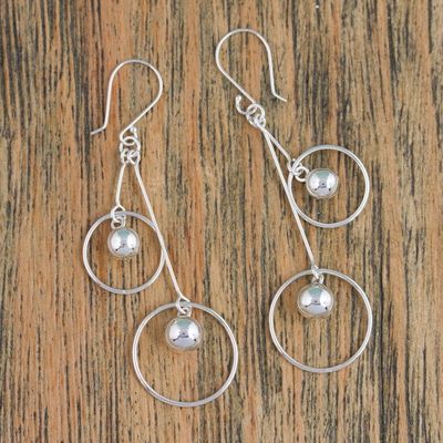 Alternate image for Sterling Silver Hoop Dangle Earrings by Mexican Artisans Satellite Spheres