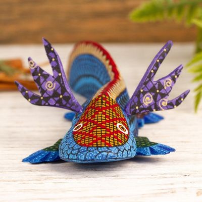 Alternate image for Handmade Copal Wood Axolotl Alebrije Sculpture from Mexico Blue Axolotl