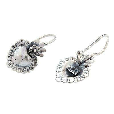 Alternate image for Handcrafted Sterling Drop Earrings Blooming Sacred Heart
