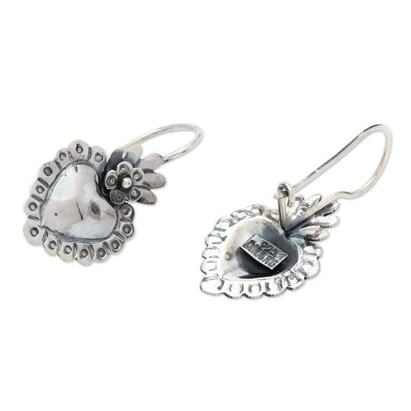 Alternate image for Handcrafted Sterling Drop Earrings Blooming Sacred Heart