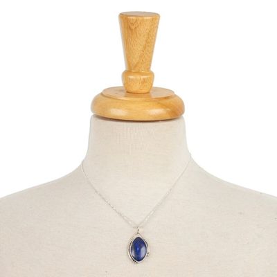 Alternate image for Lapis Lazuli and Taxco Silver Pendant Necklace from Mexico Wintry Eye