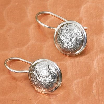 Alternate image for Abstract Crafted Taxco Sterling Silver Jewelry Earrings Crumpled Pendulums