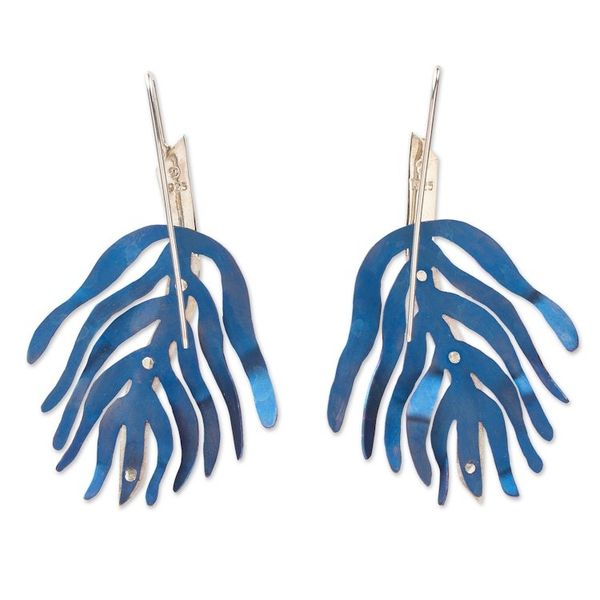 Alternate image for Handcrafted Titanium Drop Earrings in Green from Mexico Green Coral