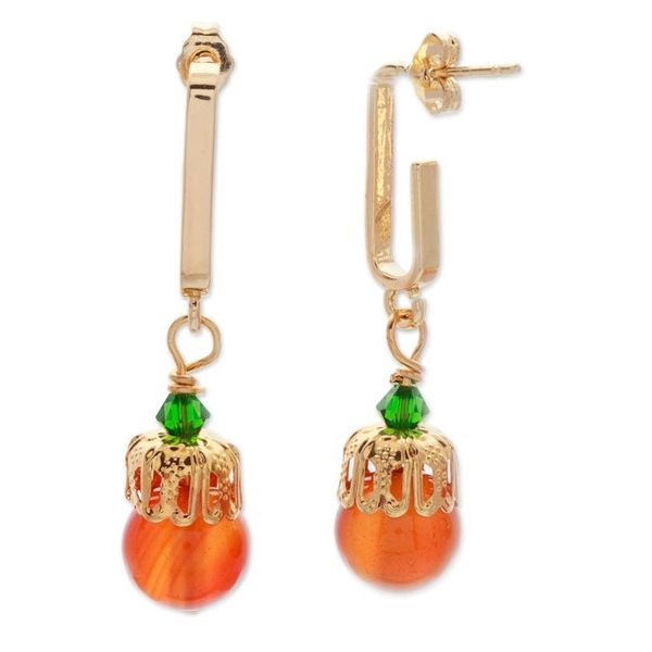 Alternate image for Gold-Plated Carnelian and Swarovski Crystal Dangle Earrings Evening Splendor