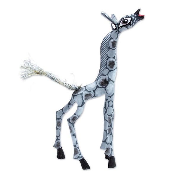 Alternate image for Wood Alebrije Giraffe Figurine in Grey from Mexico Pearly Giraffe